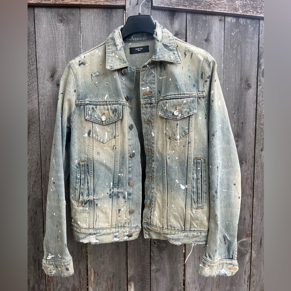 Amiri Denim Jacket, Distressed trucker style Size Medium
